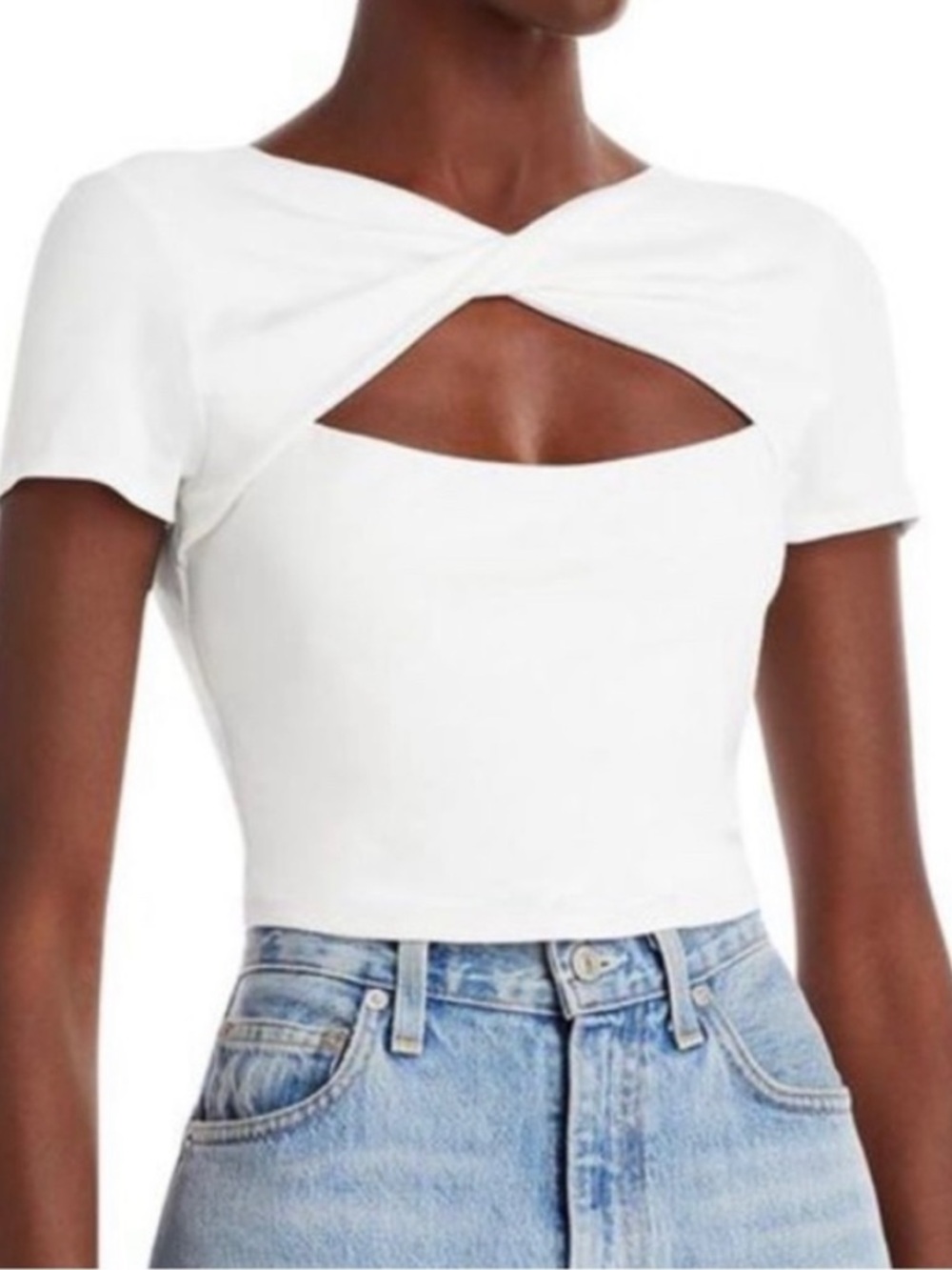 FORE white cut-out twist-front scoop neck crop top
